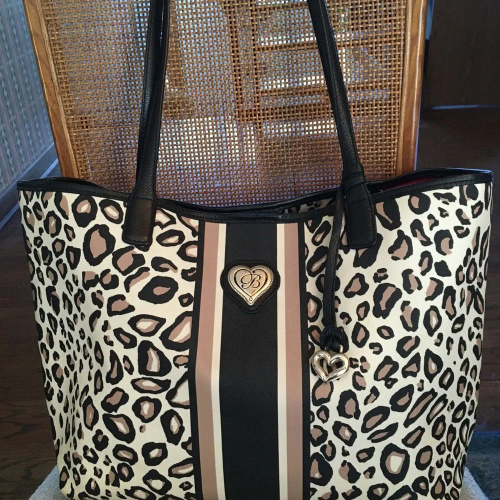 Brighton Tula Shopper Tote Cheetah Ocelot Animal Print and Stripe Design - Picture 13 of 13